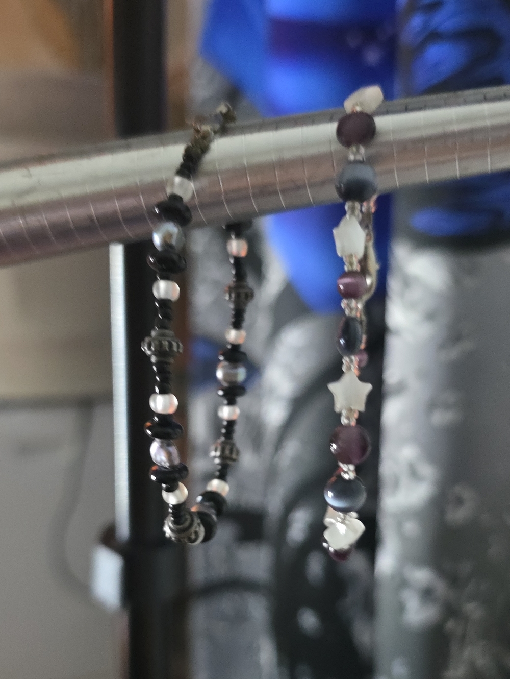 Source Unknown Black, White & Purple Beaded Women's Bracelets